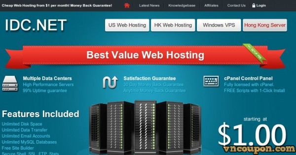 IDC.NET – Cheap US, Hong Kong cPanel Hosting $1/month