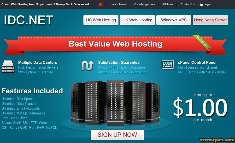 IDC.NET – Cheap US, Hong Kong cPanel Hosting $1/month