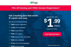 iPage – 75% OFF Web Hosting only $1.99/month – $100 free Ad Credits for Google & Bing