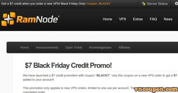 [Black Friday 2014] Ramnode - get $7 credit promo