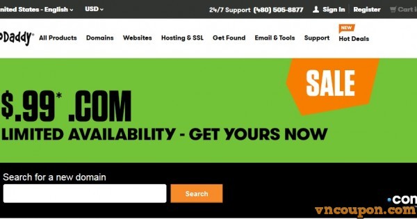 $0.99 .COM coupon Godaddy for US or Canada Account