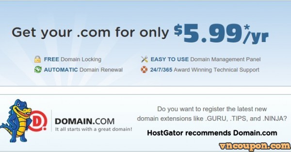 HostGator - Get your .com domain for only $5.99/year