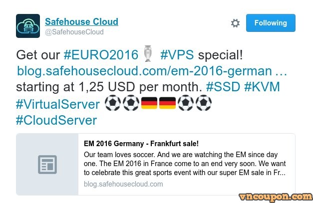 EURO 2016 sale! VPS special from Safehouse Cloud in Frankfurt, Germany
