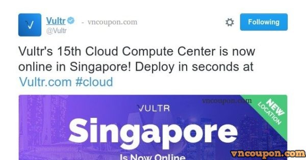 Vultr's Cloud Services is now online in Singapore! Free $50 Gift Code for 60 days