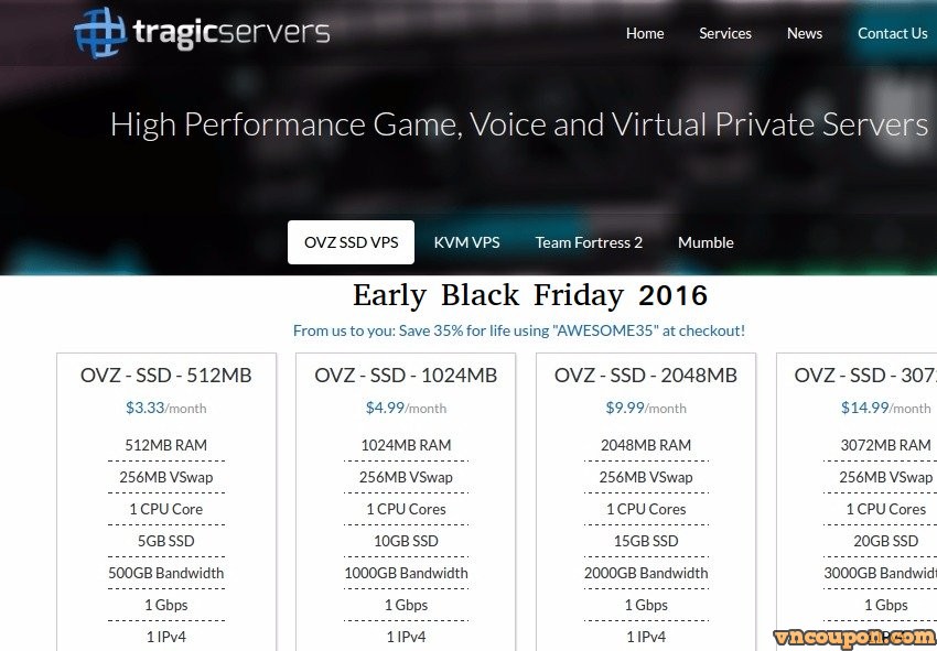 [Black Friday 2016] TragicServers – SSD VPS from $21/Year