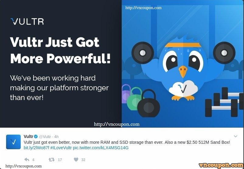 Vultr cut price 50% – Smallest Instance 512MB RAM only $2.5/month