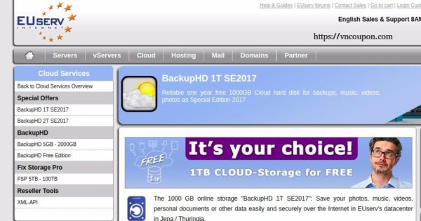 EUserv.com offer BackupHD 1T SE2017 - 1TB Cloud Storage for FREE