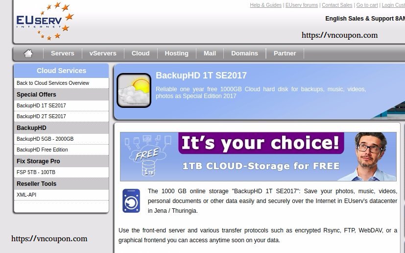 EUserv.com offer BackupHD 1T SE2017 – 1TB Cloud Storage for FREE