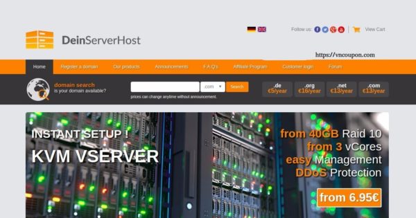 [Xmas 2017]  DeinServerHost Christmas Deals - Windows VPS 1GB RAM only 4,65 USD/month - KVM VPS from 2.17 USD /month