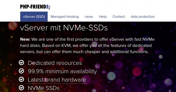 PHP-Friends - vServer Schnupperspecial 2019 - 6 GB RAM only $4/month