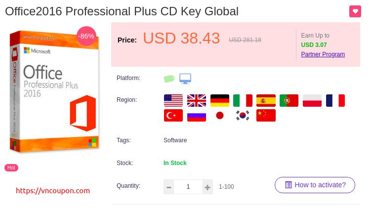 Microsoft Office Professional Plus 2016 License only $38.43 (86% OFF)