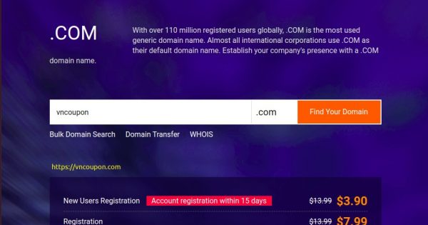 [Pre-Black Friday 2020] Alibaba Cloud - $3.9 .COM Domain Registration for New Account