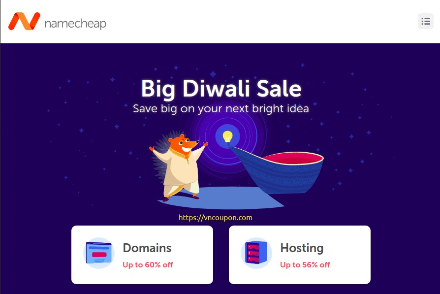 [Big Diwali Sale] Namecheap – Save 60% OFF on your new .IN this Diwali, plus renew & transfer for less