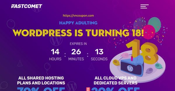 [WordPress Birthday] FastComet - 70% OFF all new Shared Hosting & 20% OFF all new Managed SSD Cloud VPS, Dedicated Servers