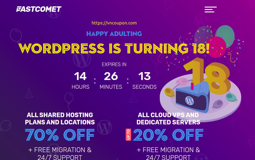 [WordPress Birthday] FastComet – 70% OFF all new Shared Hosting & 20% OFF all new Managed SSD Cloud VPS, Dedicated Servers