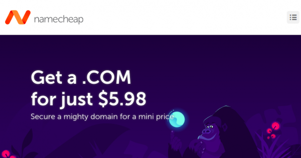 Namecheap Coupon & Promo Codes on January 2022 –  New .COM Registration only $5.98 for first year