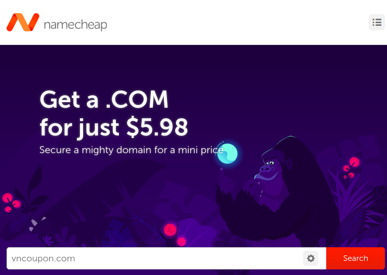 Namecheap Coupon & Promo Codes on April 2024 –  New .COM Registration only $5.98 for first year