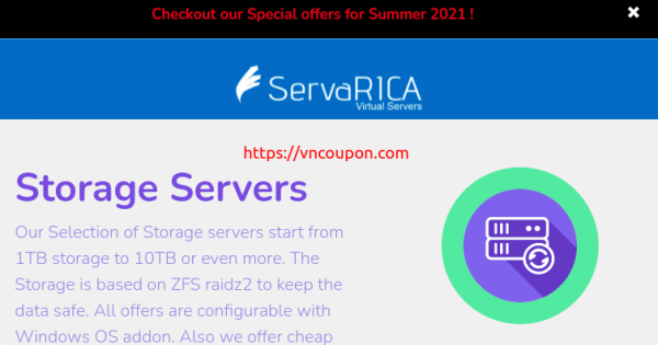 [Summer Sale] ServaRICA - Special Shared Hosting & Storage VPS offers on Summer 2021