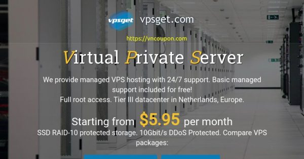 VPSGet - 30% OFF DDoS Protected SSD KVM VPS Hosting from $4.55/month