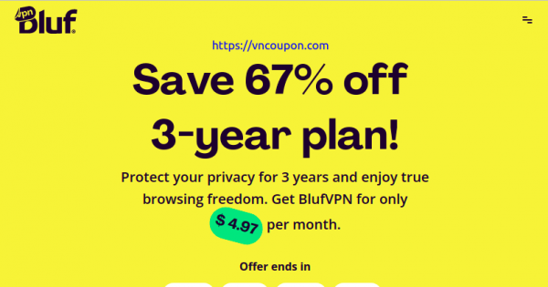 BlufVPN - Save 67% on 3-year subscription plan!
