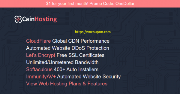 CainHosting - 10% Off Shared Hosting Offers - $1 for your first month