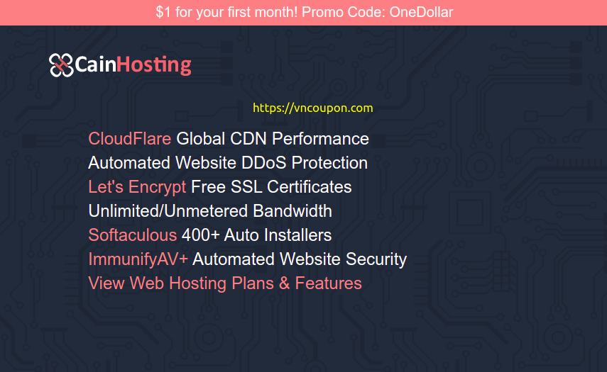 CainHosting – 10% Off Shared Hosting Offers – $1 for your first month