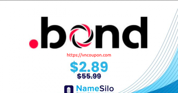 Save 95% off .BOND Domain Name on first year for only $2.89 (regular $55.99) at NameSilo