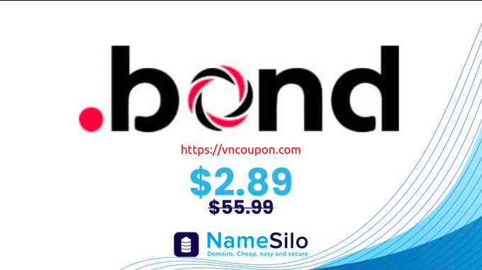 Save 95% off .BOND Domain Name on first year for only $2.89 (regular $55.99) at NameSilo