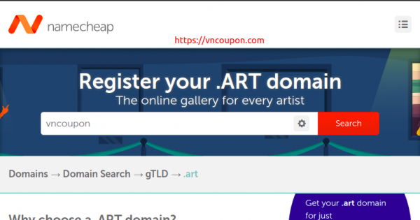 Get your .ART domain now just $3.88/year at Namecheap