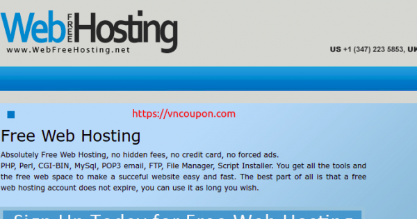 Free Web Hosting from WebFreeHosting - 1GB Disk Space / 5GB Bandwidth - No hidden fees, No credit card, No forced ads.