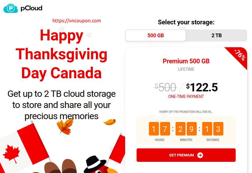 pCloud Happy Thanksgiving Day Canada – Save 76% off Cloud Storage