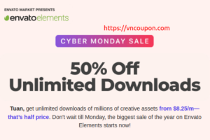 [Cyber Monday 2022]  Envato Market – 50% Off Unlimited Downloads.