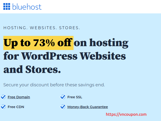 BlueHost – Up to 73% Off WordPress Hosting + 50% Off VPS Hosting