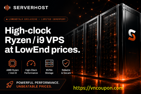 ServerHost Ryzen/i9 VPS Deal: 2GB from $35/Year