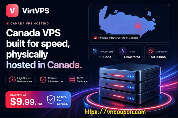 VirtVPS – Canada VPS Hosting from $9.99/month | Xeon, NVMe, 10Gbps Unmetered